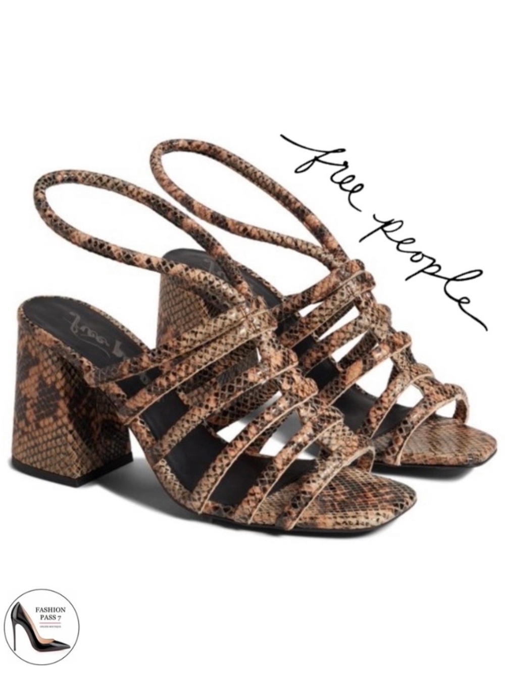 Free People Colette Cinched heel Python Leather Slingback Sandal Boho Shoes 39